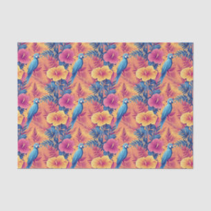 Vibrant Tropical Leaves and Parrots Summer Pattern Tissue Paper