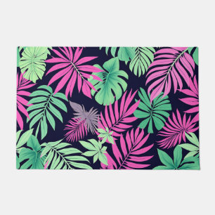 Vibrant Tropical Leaves Neon Pattern Doormat