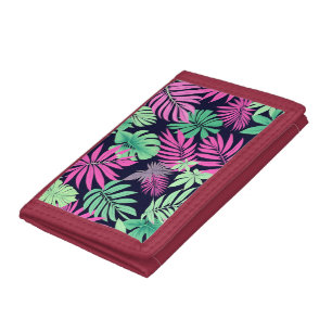 Vibrant Tropical Leaves Neon Pattern Tri-fold Wallet