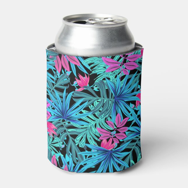 Vibrant Tropical Leaves Pattern Can Cooler (Can Front)