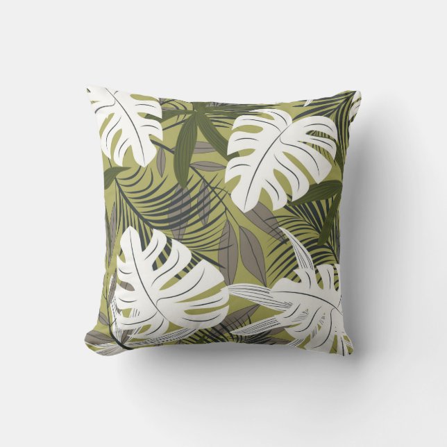 Vibrant Tropical Leaves Pattern Throw Pillow (Front)