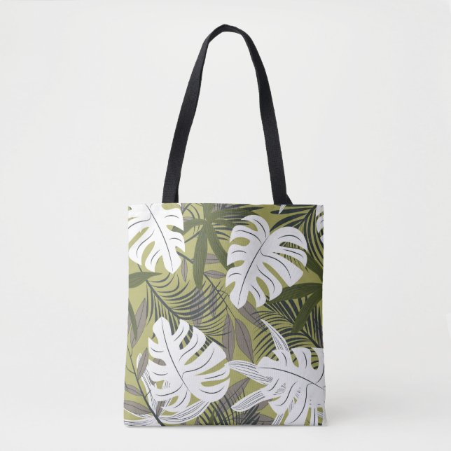 Vibrant Tropical Leaves Pattern Tote Bag (Front)