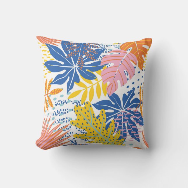 Vibrant Tropical Leaves Throw Pillow (Front)
