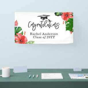 Vibrant Tropical Monstera Graduation Banner