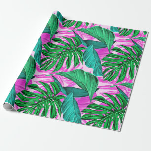 Vibrant Tropical Monstera Leaves Exotic Pattern Wrapping Paper