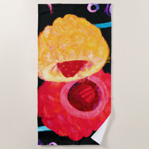 Vibrant Tropical Neon Fruit Design Beach Towel