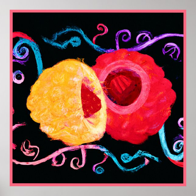 Vibrant Tropical Neon Fruit Design Poster (Front)