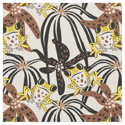 Vibrant tropical oasis exotic frog - yellow brown  fabric