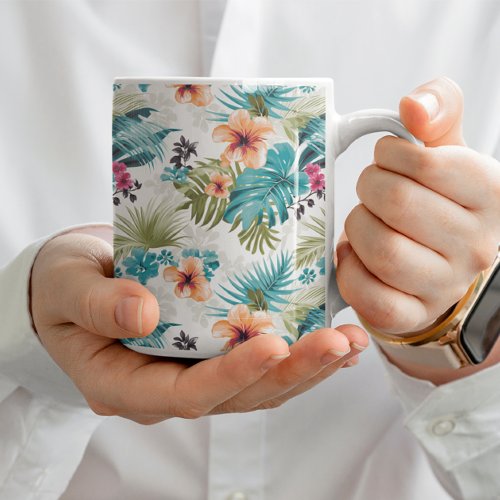 Vibrant Tropical Oasis Floral Print Coffee Mug