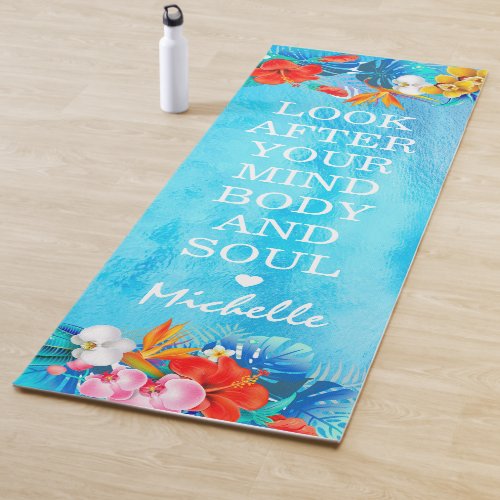 Vibrant Tropical Ocean Inspirational Quote  Name Yoga Mat