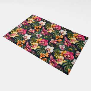 Vibrant Tropical Orchid Foliage Doormat