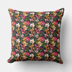 Vibrant Tropical Orchid Foliage Throw Pillow