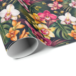 Vibrant Tropical Orchid Foliage Wrapping Paper