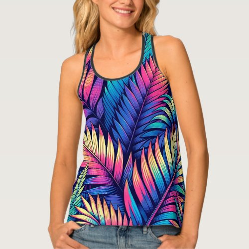 Vibrant Tropical Palm Leaves Tank Top