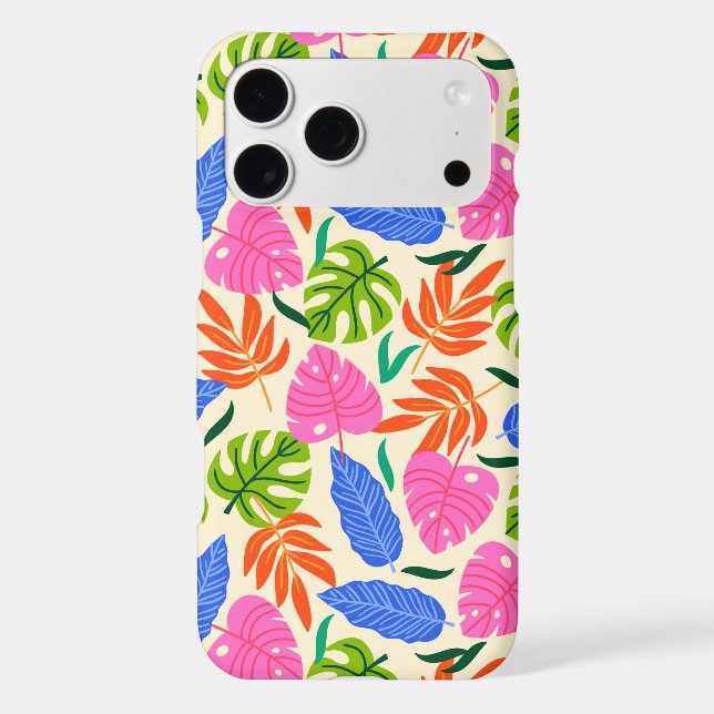 Vibrant Tropical Palm & Monstera Leaves Pattern Iphone Case (Back)