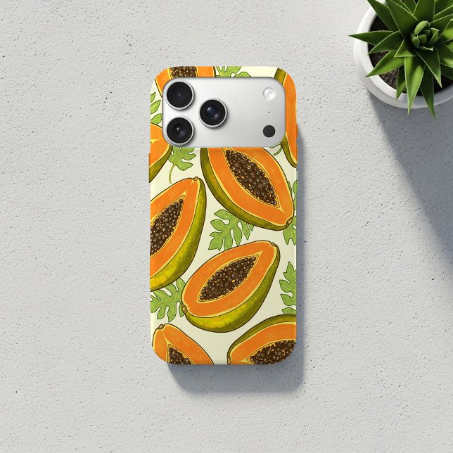 Vibrant Tropical Papaya Fruit and Leaf Pattern Case-Mate iPhone Case (Creator Uploaded)