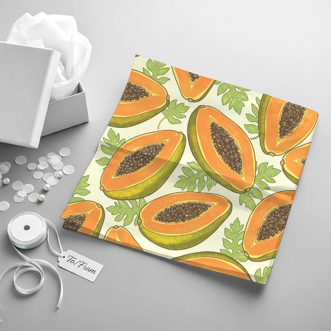 Vibrant Tropical Papaya Fruit and Leaf Pattern Wrapping Paper Sheets (Creator Uploaded)