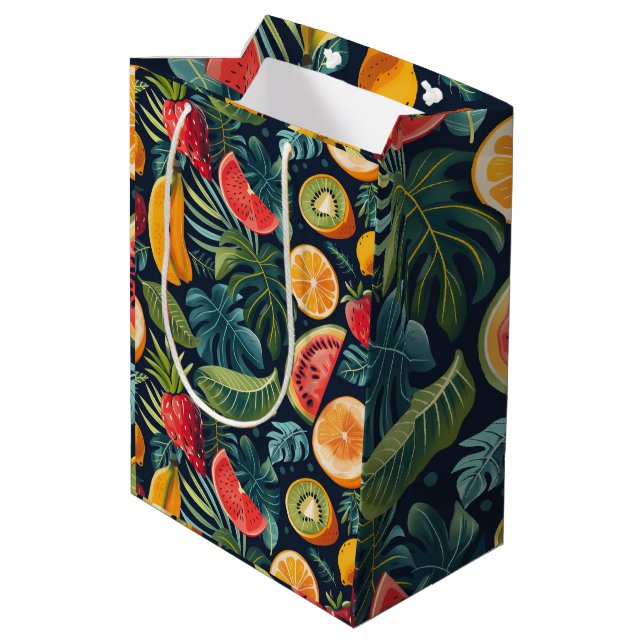 Vibrant Tropical Paradise: Exotic Fruits Design Medium Gift Bag (Back Angled)
