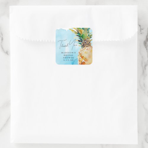 Vibrant Tropical Pineapple Bridal Shower Favor Square Sticker