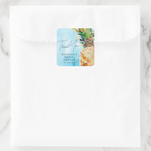 Vibrant Tropical Pineapple Bridal Shower Favor Square Sticker