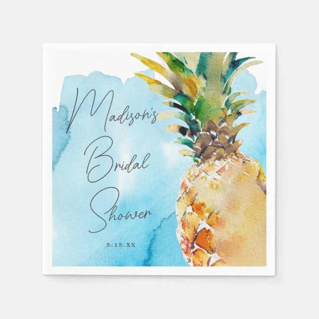 Vibrant Tropical Pineapple Bridal Shower Party Napkins (Front)