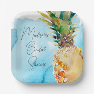 Vibrant Tropical Pineapple Bridal Shower Party Paper Plates