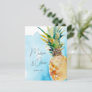 Vibrant Tropical Pineapple Watercolor Wedding Thank You Card