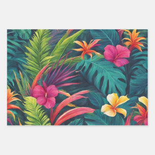 Vibrant Tropical Plants and Flowers  Wrapping Paper Sheets