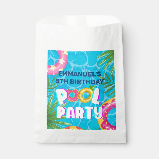 Vibrant Tropical Pool Party Birthday Favor Bag (Front)