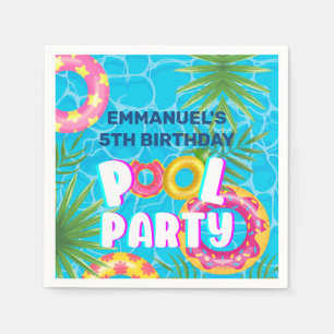 Vibrant Tropical Pool Party Personalised Birthday Napkins