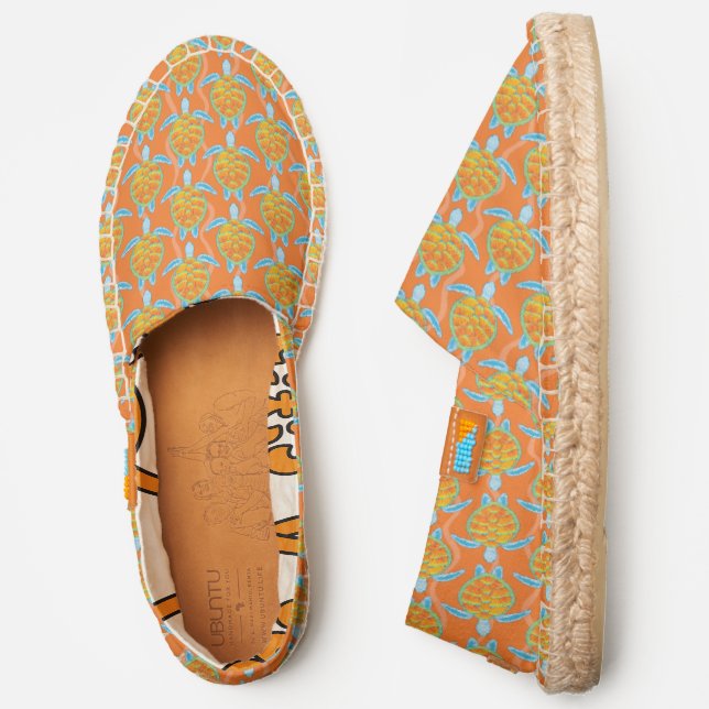 Vibrant Tropical Sea Turtle Orange Design Espadrilles (Side)