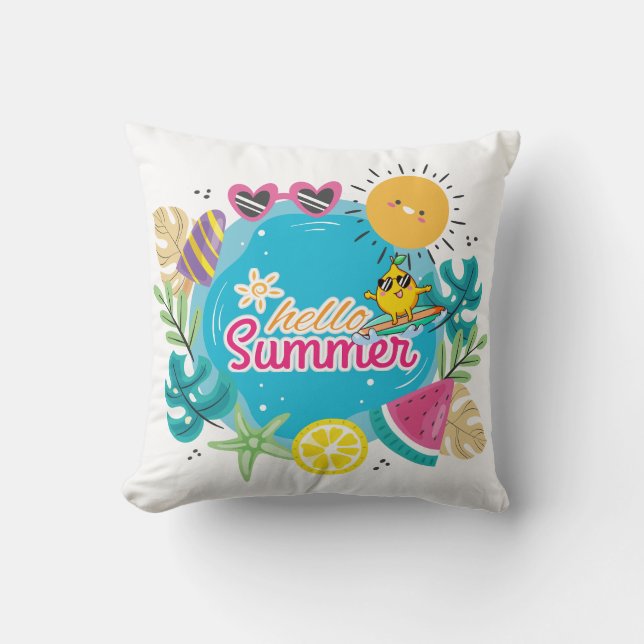 Vibrant Tropical Summer Beach Throw Pillow (Front)