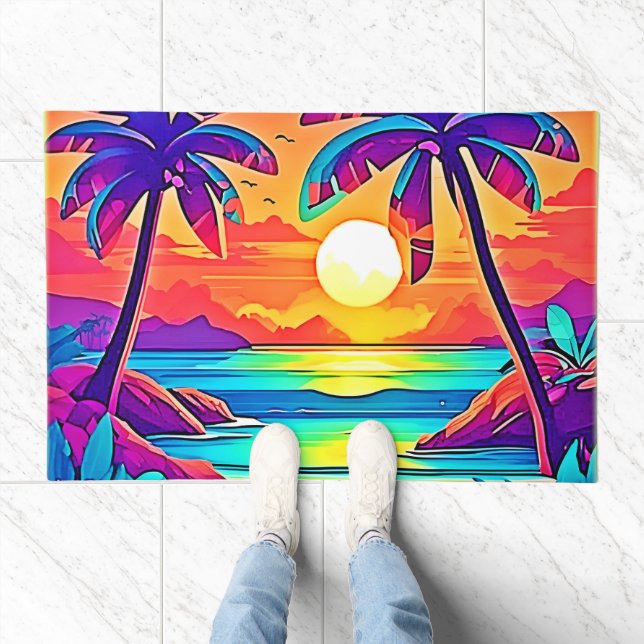Vibrant Tropical Sunset Art Doormat (Indoor)