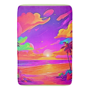 Vibrant Tropical Sunset Bath Mat