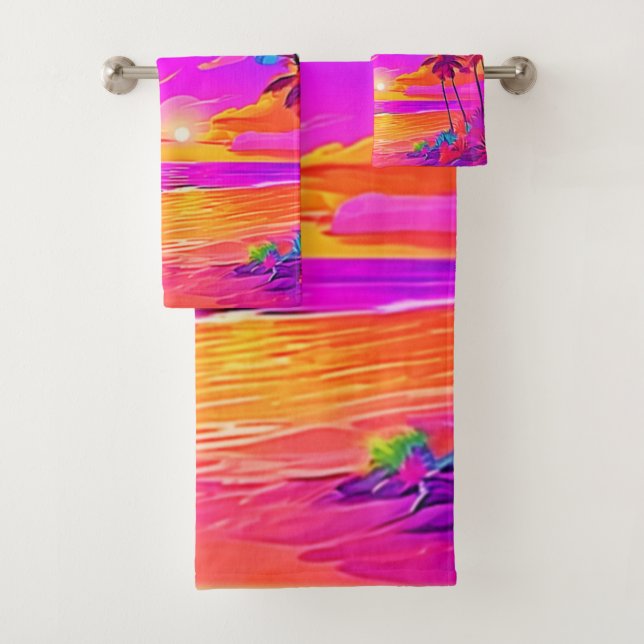 Vibrant Tropical Sunset Bath Towel Set (Insitu)