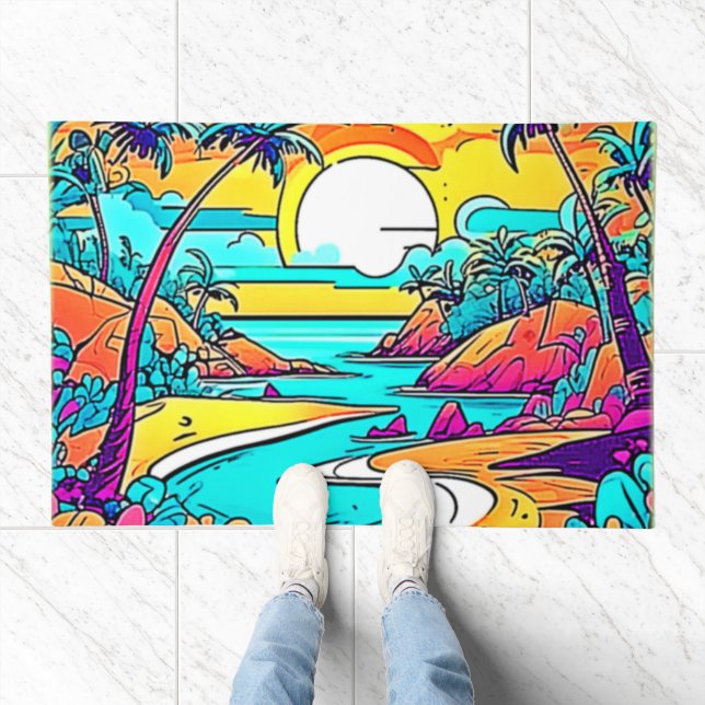 Vibrant Tropical Sunset Beach Doormat (Indoor)