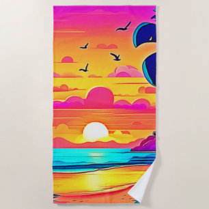 Vibrant Tropical Sunset Beach Towel