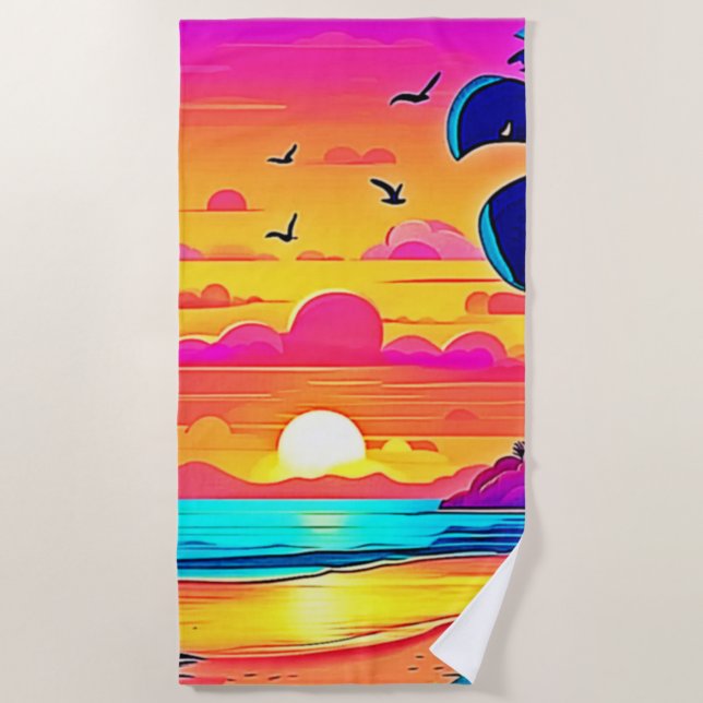 Vibrant Tropical Sunset Beach Towel (Front)