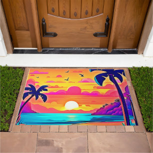 Vibrant Tropical Sunset Doormat