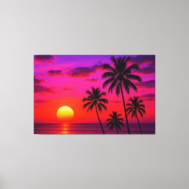 Vibrant Tropical Sunset Palm Trees - Luxury Modern Canvas Print (Front)