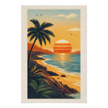 Vibrant Tropical Synthwave Sunset Retro Travel 