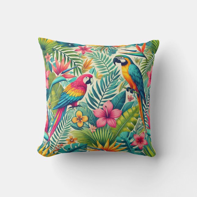 Vibrant Tropical Throw Pillow (Front)