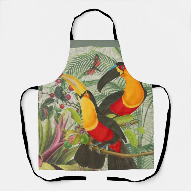 Vibrant Tropical Toucan Birds Art Exotic Jungle  Apron (Front)