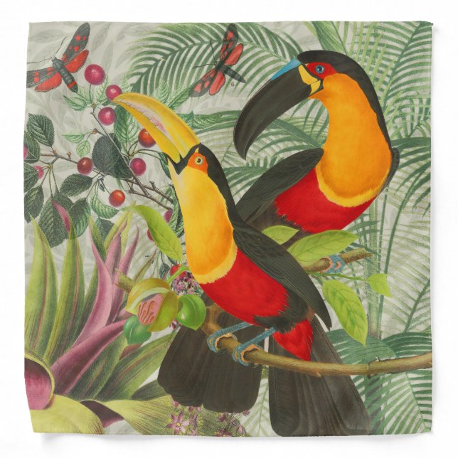 Vibrant Tropical Toucan Birds Art Exotic Jungle  Bandana (Front)