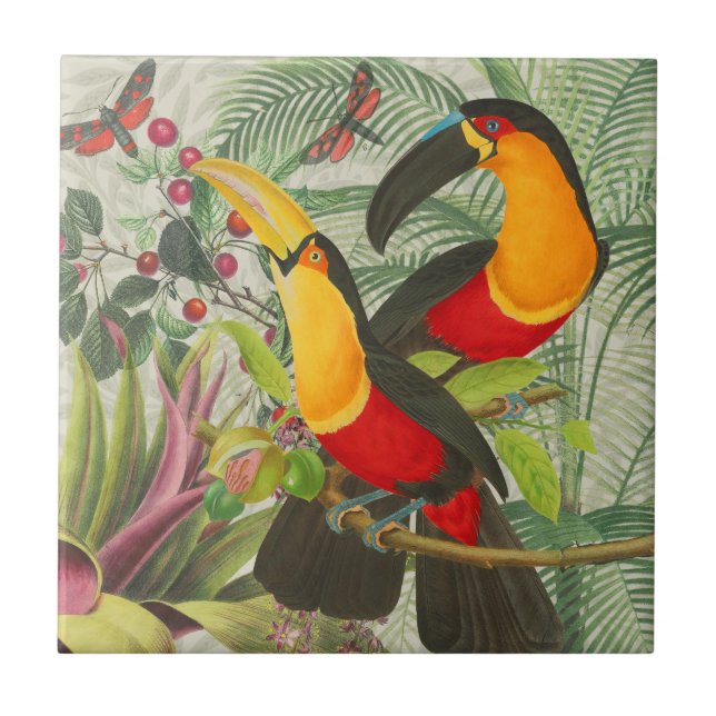 Vibrant Tropical Toucan Birds Art Exotic Jungle  Ceramic Tile (Front)