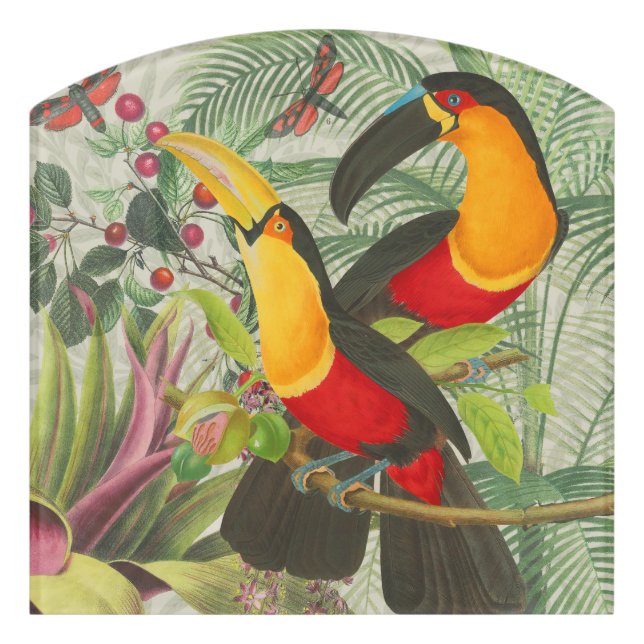 Vibrant Tropical Toucan Birds Art Exotic Jungle  Door Sign (Contour Front)
