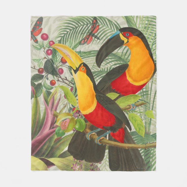 Vibrant Tropical Toucan Birds Art Exotic Jungle  Fleece Blanket (Front)