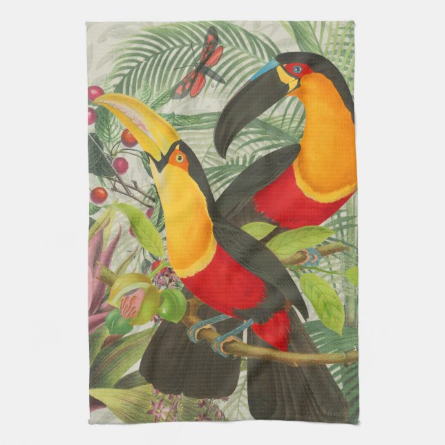 Vibrant Tropical Toucan Birds Art Exotic Jungle  Kitchen Towel (Vertical)