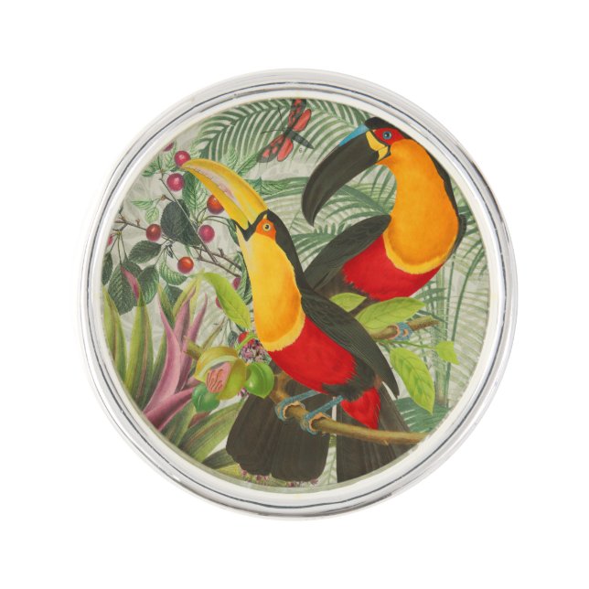 Vibrant Tropical Toucan Birds Art Exotic Jungle  Lapel Pin (Front)