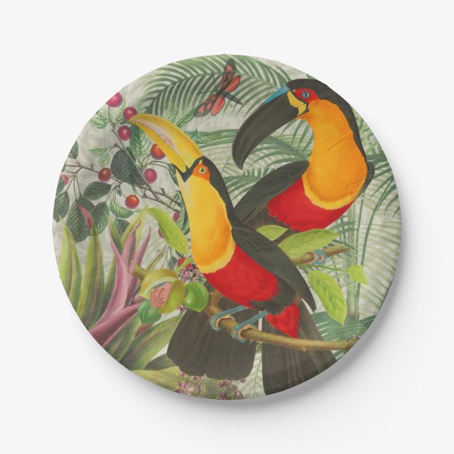 Vibrant Tropical Toucan Birds Art Exotic Jungle  Paper Plates (Front)